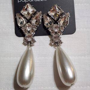 Paparazzi Silver and White Teardrop Earrings